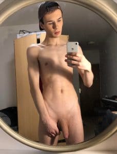 Mirror boy with shaved cock